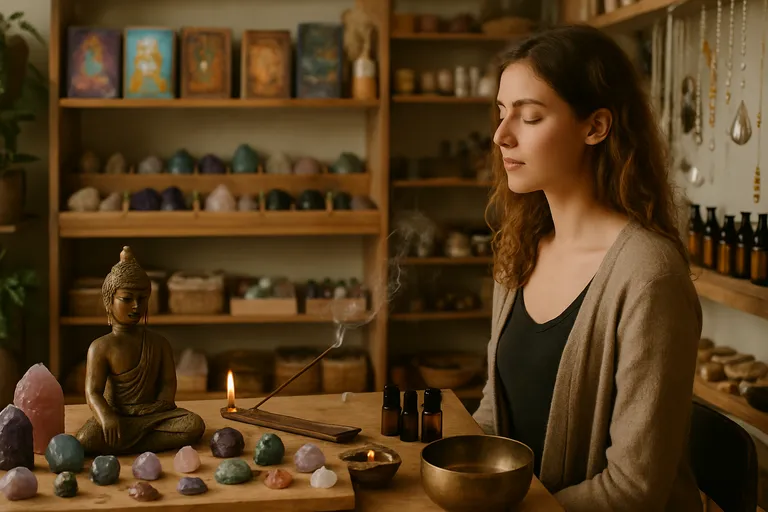 Vind rust en richting in een spirituele winkel met kristallen, wierook en intentie